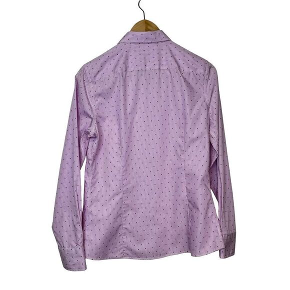 LANDS’ END Pink White Pinstripe Swiss Dot Supima Button Front Shirt Size 6 - Picture 4 of 14